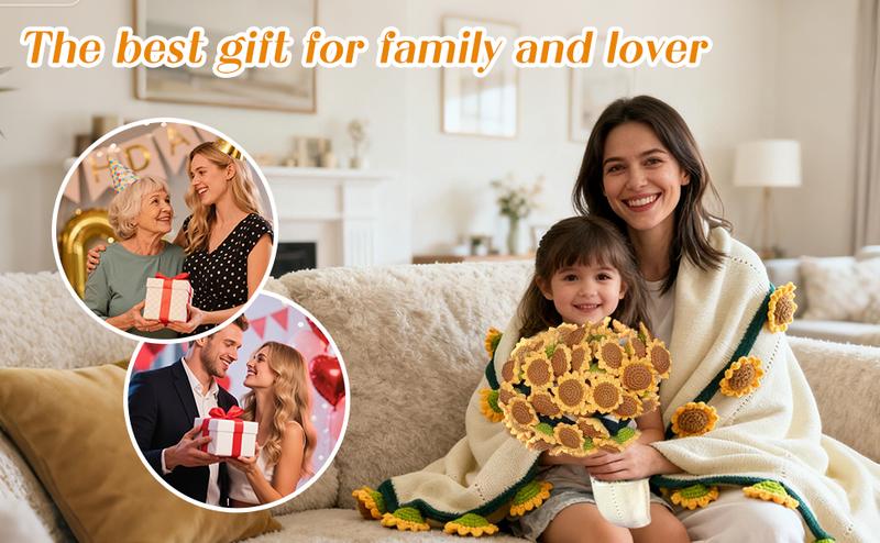 Finished Flower Bouquet Blanket,Handmade Crochet Flower Blanket,Soft Knitted Throw Rose Blanket, Romantic Gift for Birthday Wedding Valentine’s Day Mother's Day Christmas for Mom Girls and Sisters