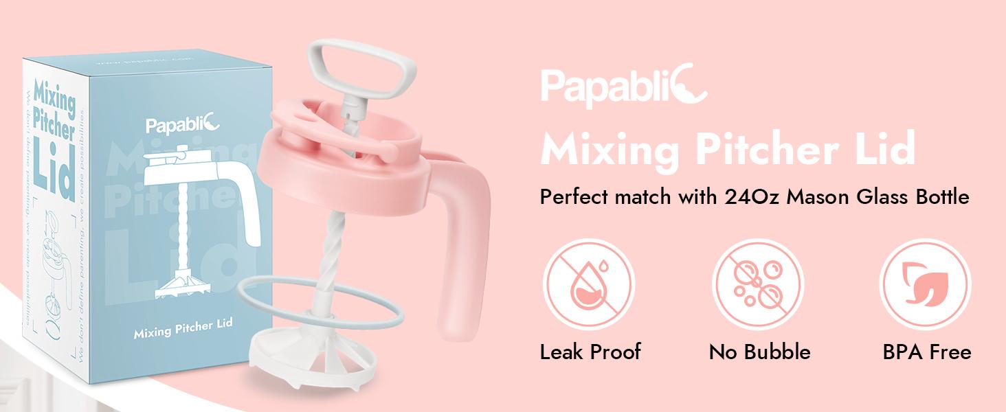 Papablic Mixing Pitcher Lid | BPA-Free for 32oz Wide Mouth Jars | Locking Spout | Last Stock!