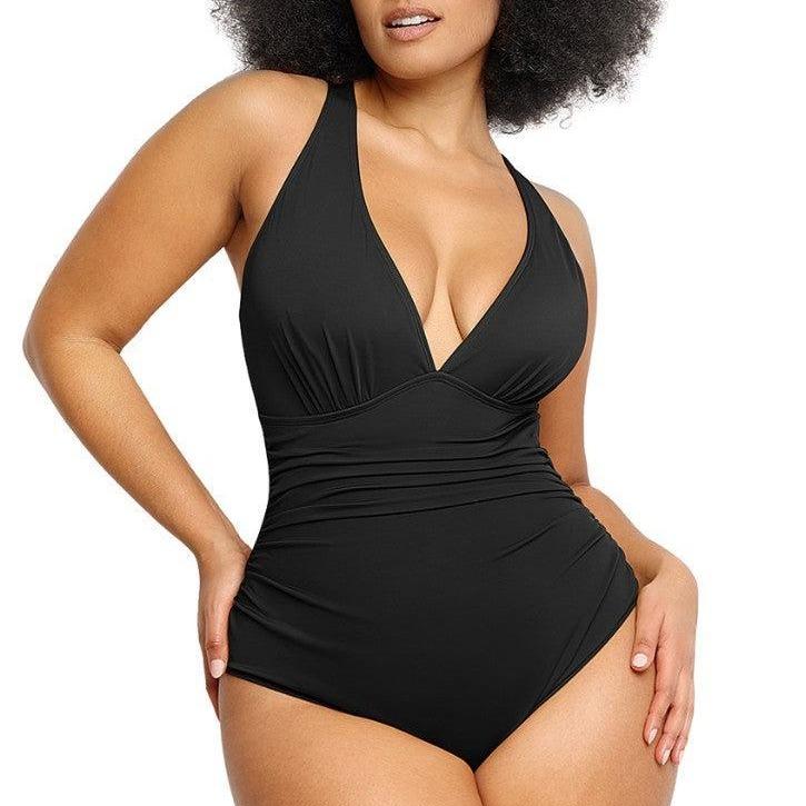Shapellx Women's Smart Sculpt Front Ruched Swimsuit Tummy Tucking One Piece Slimming Bathing Suit Sculpting Snatched Waistline Swimwear