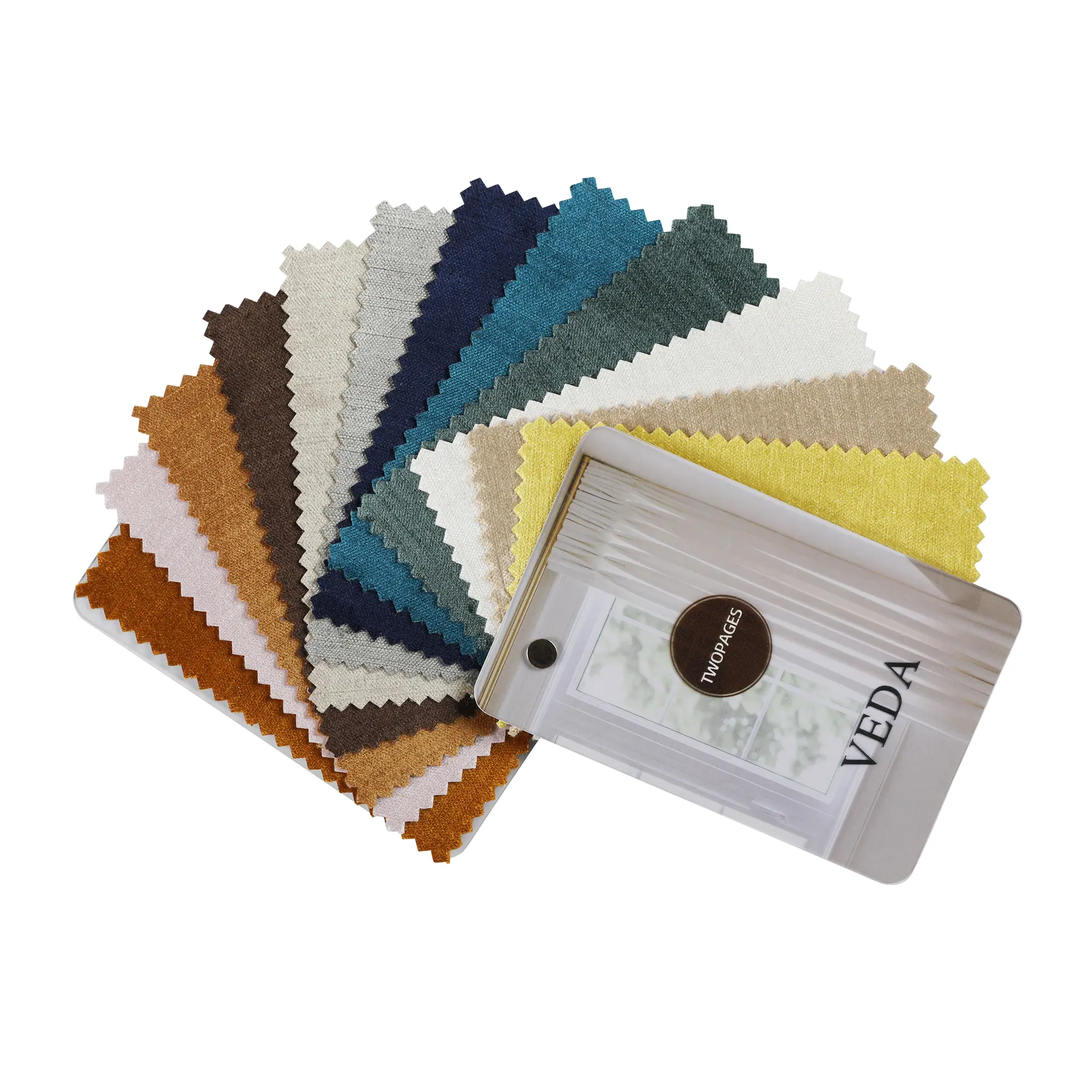 TWOPAGES Veda Luster Velvet Curtain Fabric Swatch Booklet - Cotton Material Midweight Blockout Curtains, Silky-Smooth Colorful Design (Ocean, Peacock, Wasabi, Platinum & 8 More), Home Room Use