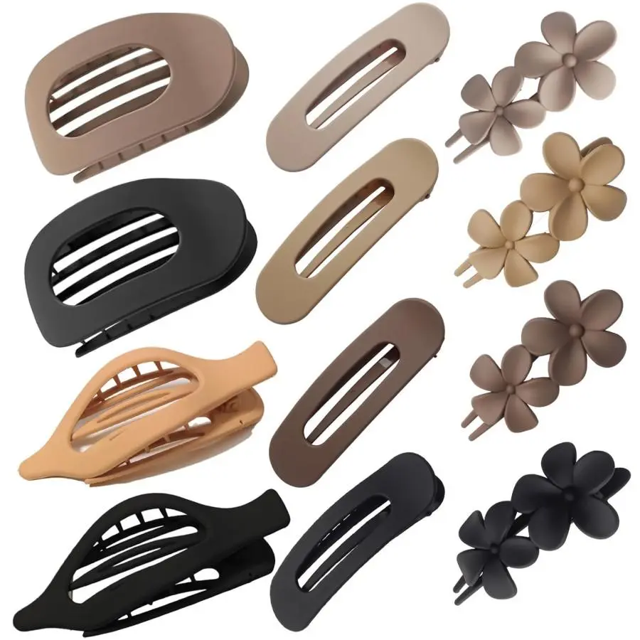12 PCS Flat Hair Claw Clips for Women,Flower Hair Clips for Thick or Thin Hair,4 Styles Matte Hair Clips Strong Hold Jaw Hair No Slip Grip Hair Claw Clips for Women Girls gifts