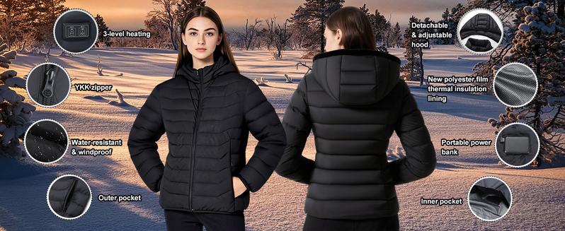 Norwell Heated Hoodie Jacket for Men Women with 7.4V/3A 5000mAh Battery Pack, Dual Control 5Heat Zones Waterproof Comfort Basic Coat,Unisex Winter Outdoor Heating Jacket Hunting Skiing Black,Valentine's Day,Father's Day,Christmas Gift【Includes Power Bank】