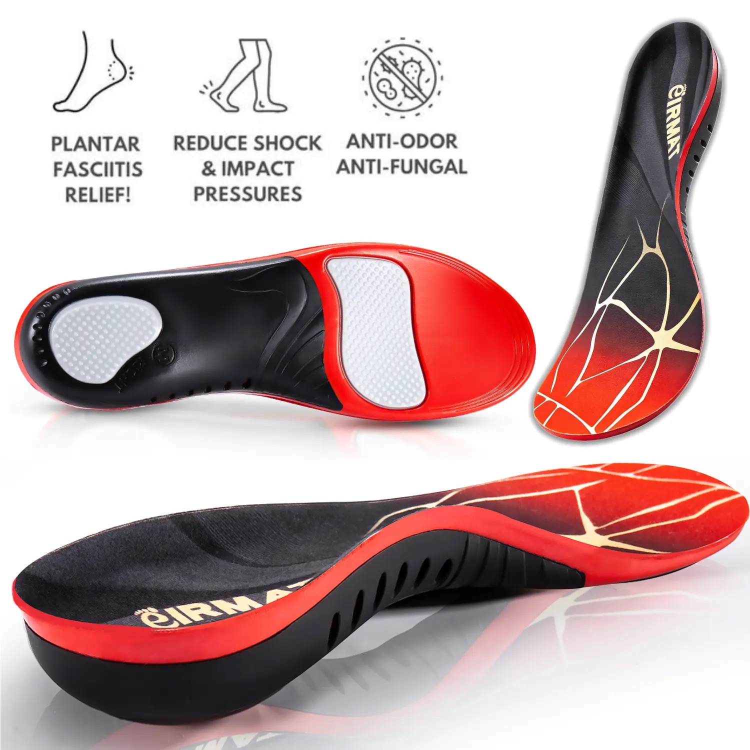 Orthotic High Arch Support Insoles for Men & Women - EVA Cushioned, Shock-Absorbent, Breathable Shoe Inserts for Running, Standing All Day, Sports Shoes