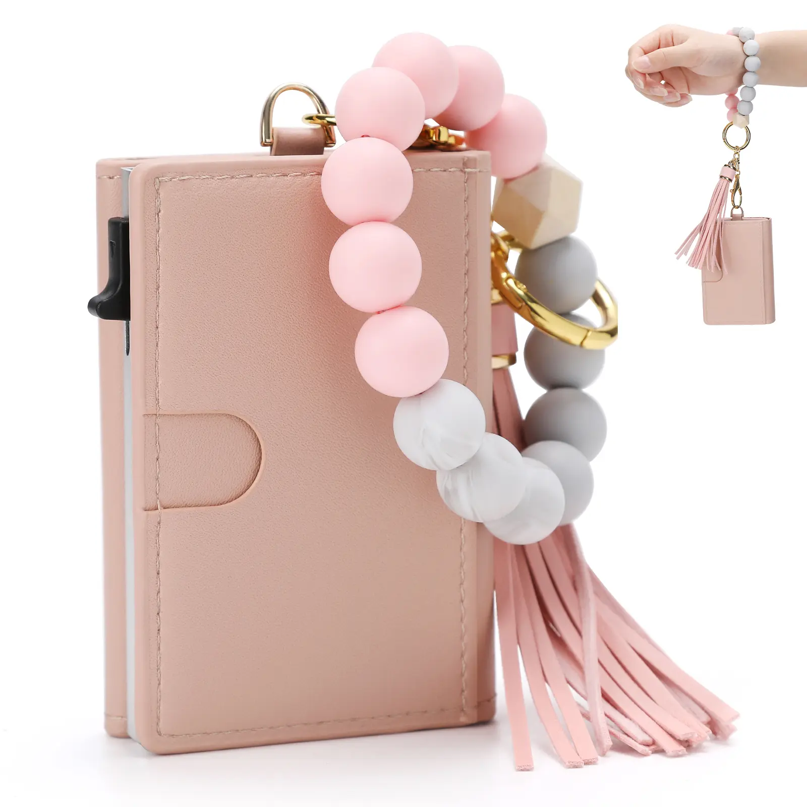 Women's Fashion Boho Beaded Tassel Keychain - Rubber Flexible Silicone Beads Plain Wristlet, Everyday Christmas & Birthday Gift (Pink), Friends