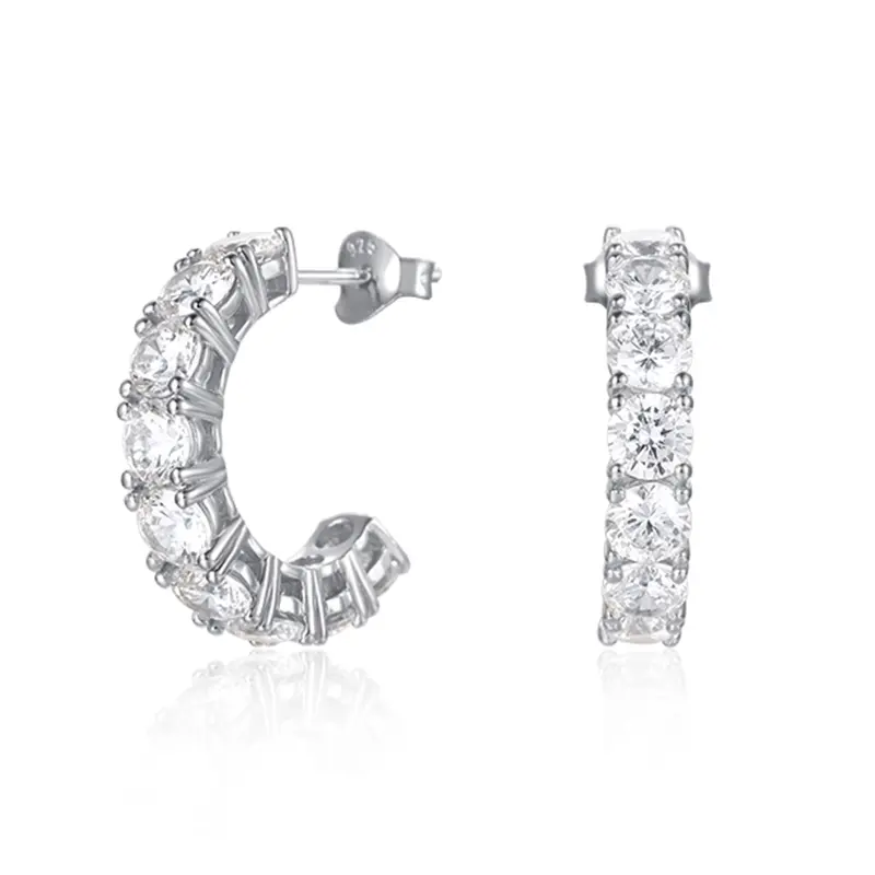 Starlette Round Stone Earrings | 925 Sterling Silver Plated in Rhodium| Simulated Diamond Earrings