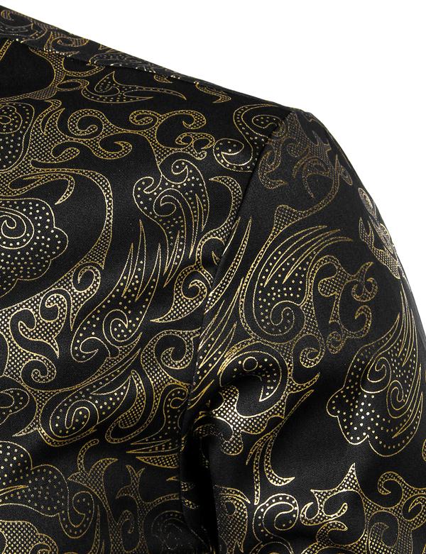 ZEROYAA Men's Luxury Gold Prom Design Slim Fit Long Sleeve Button up Party Dress Shirts