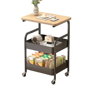 Garvee 3 Tier Metal Rolling Utility Cart with Wooden Tabletop, Stable and Sturdy Storage Organizer Featuring 2 Lockable Wheels for Kitchen, Bathroom, Snacks, Coffee, Craft, and Makeup