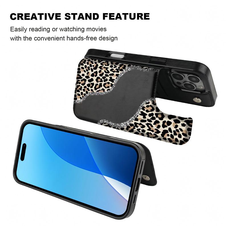 Stylish Leopard print Pattern Phone Cases Compatible For With iphone 17 16 15 14 13 12 PRO PLUS MAX AIR PU Black Brown Pink Durable Flip High quality Leather Credit Card Bag Holder Mother Gift Wallet Shockproof Anti-Drop Full Protection Shell Cover
