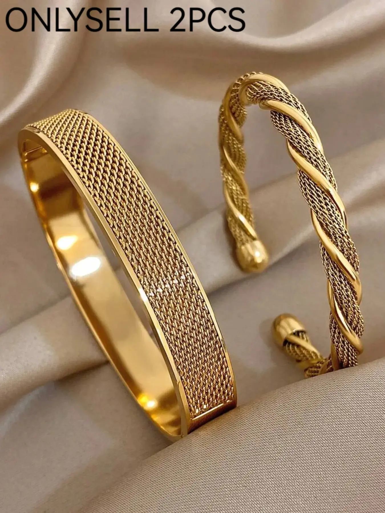 2 Pcs Stainless Steel Braided Bracelets, Vintage Elegant Twist Design, Cuff Bangles Bracelets, Cuff Bangle Set, Cuff Bracelet Stack, Elegant Minimalist Bangle, Versatile Jewelry for Daily Wear, Bridal Bracelet, Wedding, Party, Gift