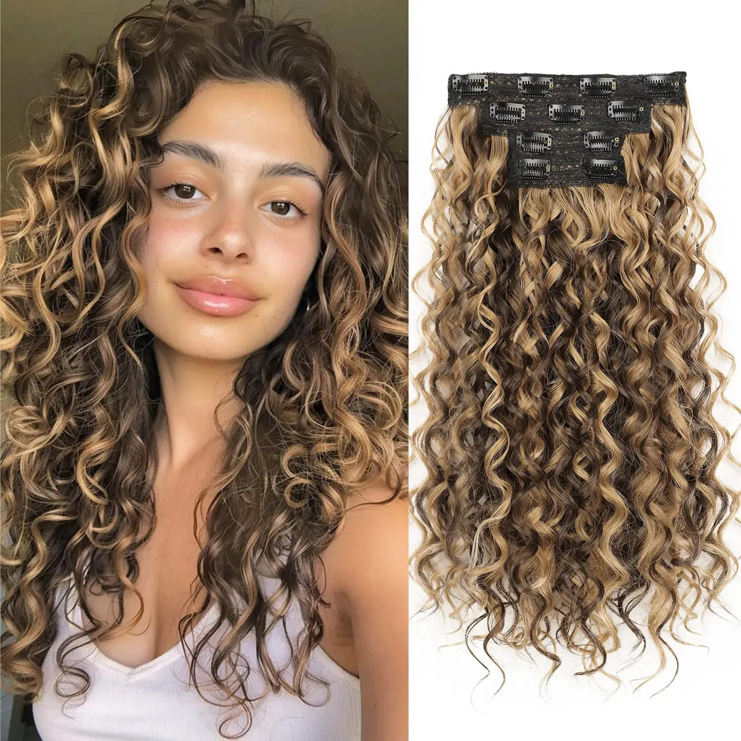 AISI HAIR 4PCS Clip-in Curly Hair Extensions, Natural Lace Weft, Tangle-Free Heat Resistant Fiber, Secure Fit for Women's Everyday & Special Occasions, Clip In Hair Extensions Deep Wave Burgundy