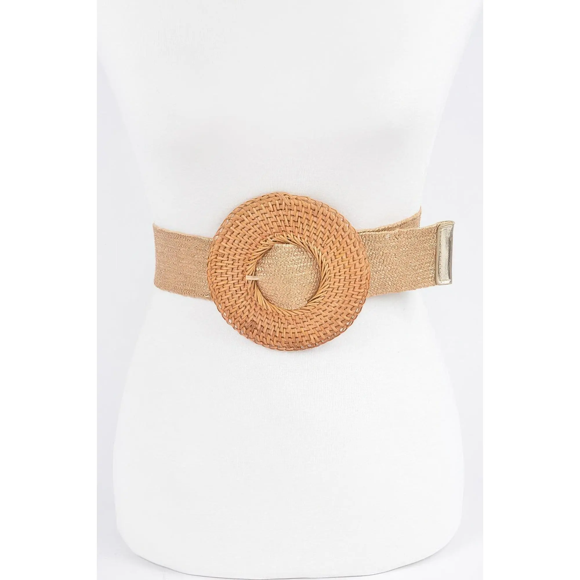 Women's Casual Solid Minimalist Round Belt - Handmade, Elastic, Bamboo-Buckle, Woody Nature-Inspired Fashion Clothes Accessory