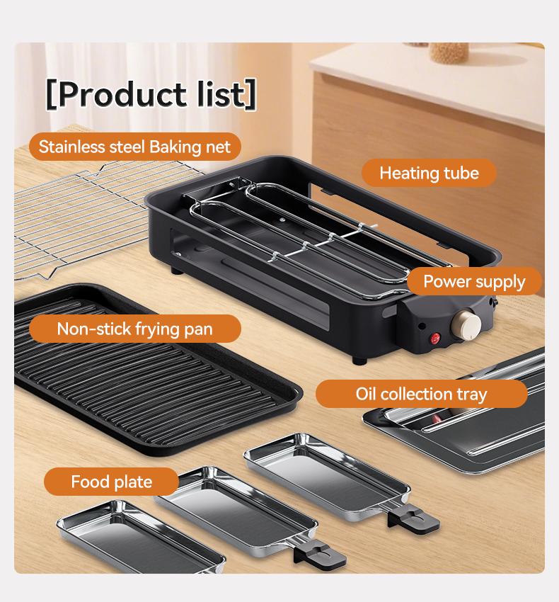 Electric Indoor Grill 1500W -2 in 1 Smokeless Indoor Grill for Kitchen with Non-stick Removable Grill & Griddle Plate,Temperature Control Korean BBQ Grill with 3 Cheese Pans Dishwasher Safe