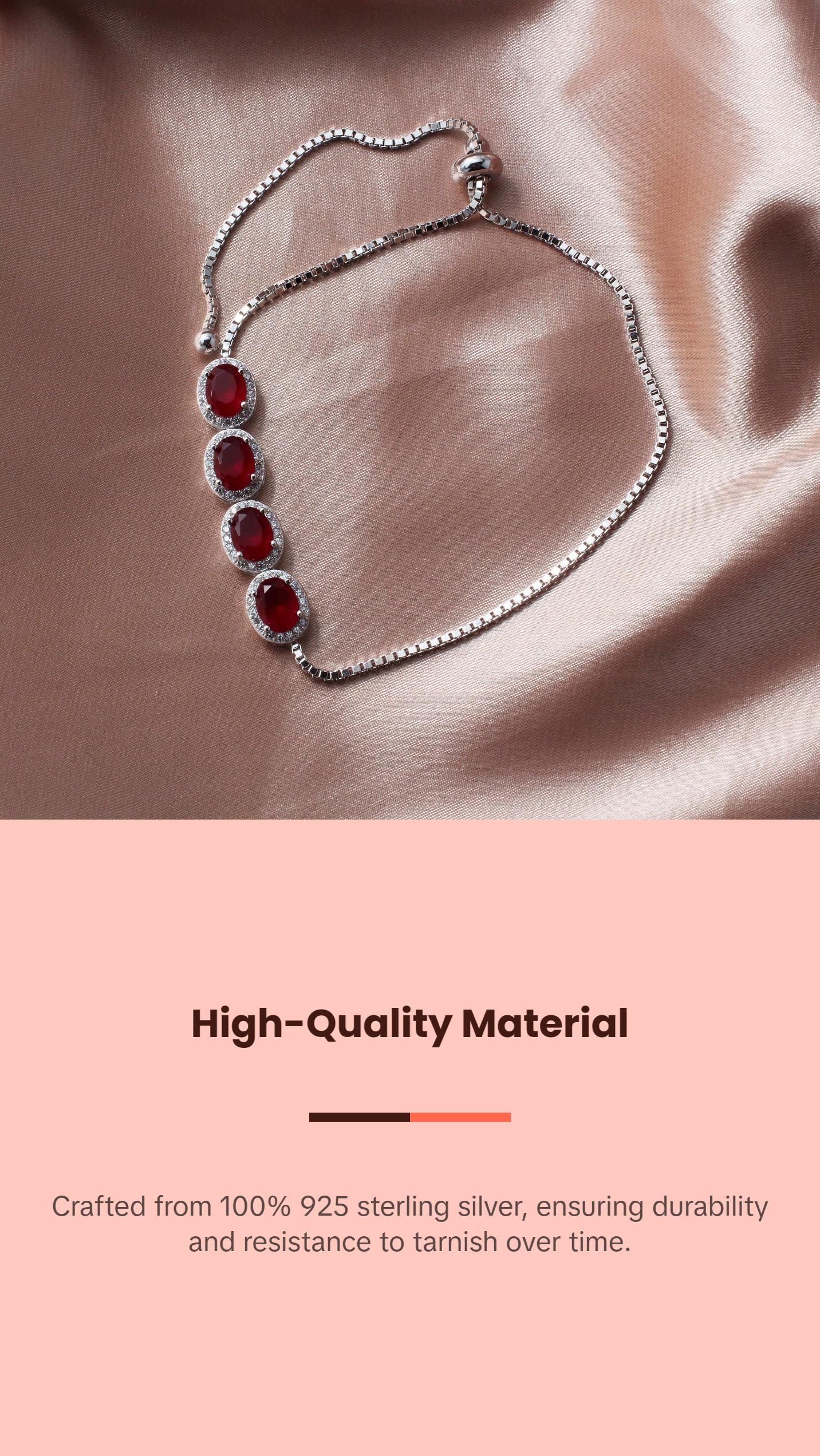 925 Sterling Silver Red CZ Gemstones Bracelet