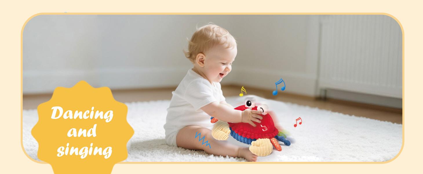 Hahaland Musical Interactive Dancing Crab/Bee/Football Plush Toy - 48 Songs & Repeat What You Say- Walking Moving Bouncing Crawling Toddler Toy 1-3 Baby Toy Infant Tummy Time Toy 0-3-6-12-18 Months Birthday Easter Basket Stuffers  Gifts for Kids
