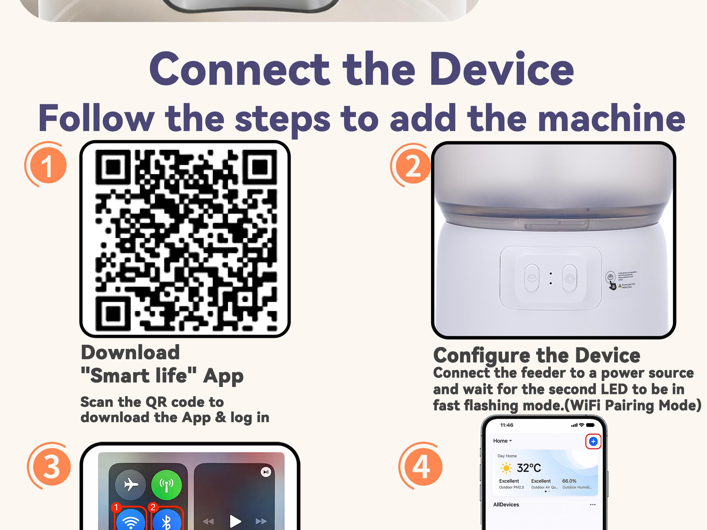 Waithem Wi-Fi Automatic Pet Feeder, Timed Dry Food Dispenser with App Programmable Portion Control, Up to 10 Meals Per Day, Dual Power Supply, for Cats and Small Dogs