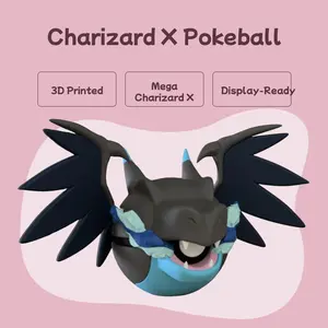 Charizard X–Inspired 3D Printed Poké Ball – Mega Evolution Display Collectible