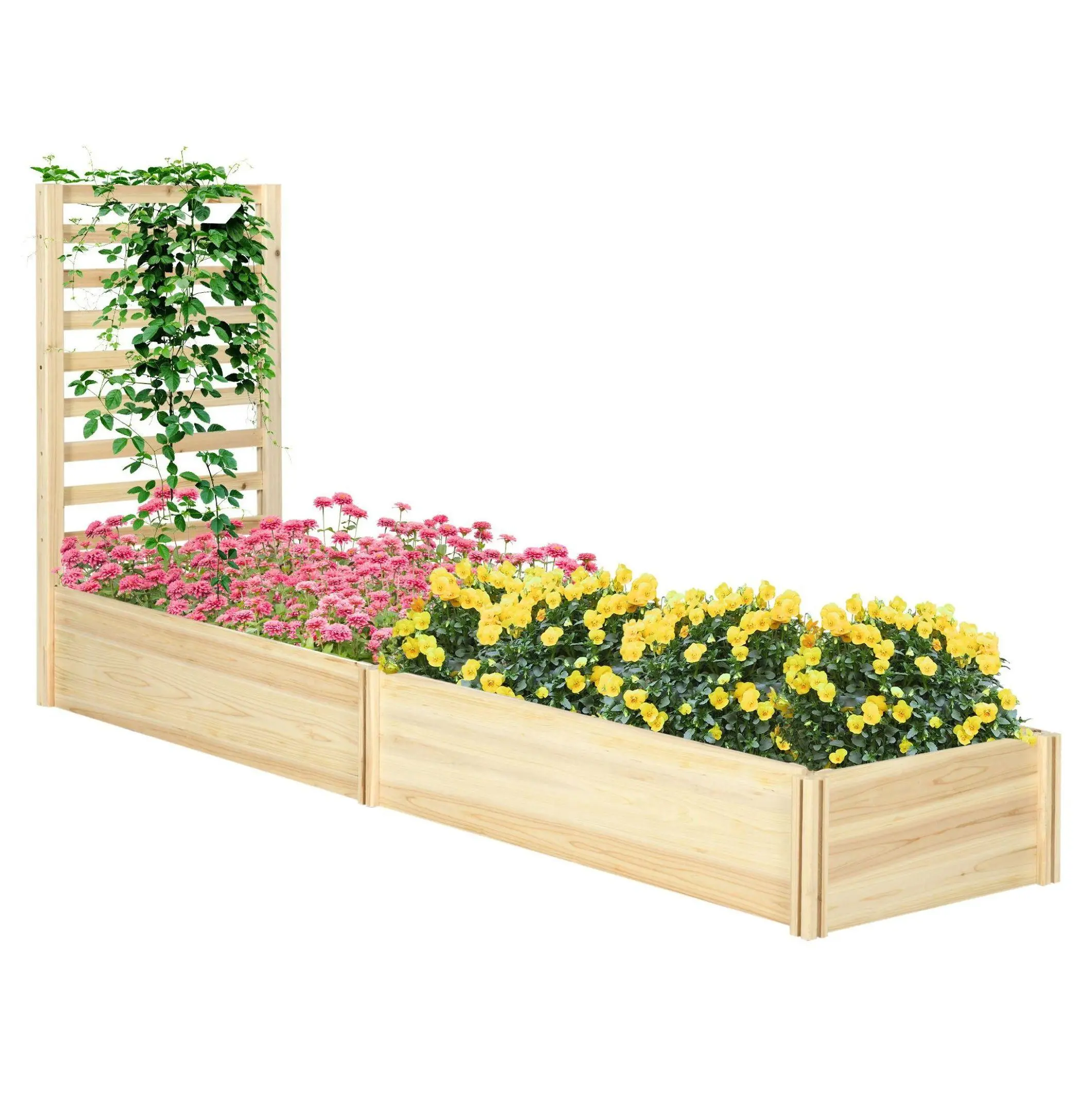 Wood Planter Box with Trellis, Raised Garden Bed Outdoor, 91"x24"x43", Natural Fir Wood default