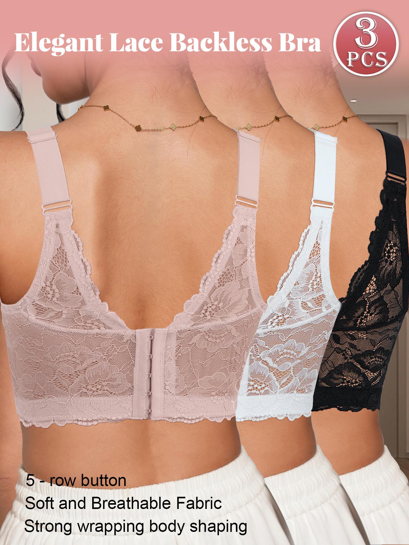 3PCS Women’s push up bra Set Lace Back Soft Comfortable Elegant Breathable Underwear Full Coverage minimizer bra, Longline Bustier Bra for Everyday Wear  Shapewear Lingerie in Black White Pink Womenswear