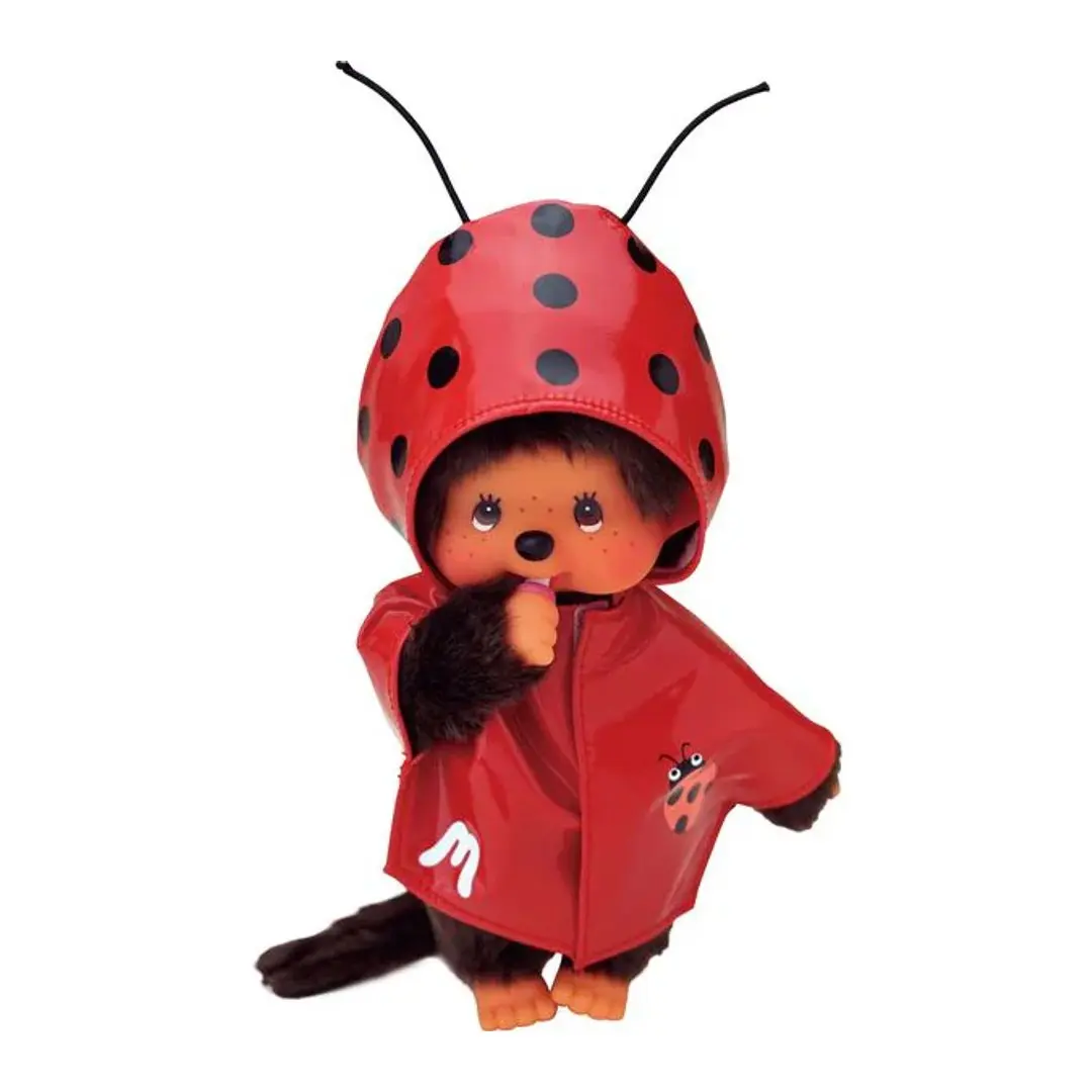 Monchhichi Ladybug Raincoat Plush Toy, Huggable Stuffed Animal, Collectible Soft Stuffed Figure
