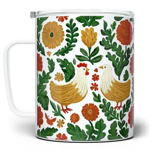 LOFTIPOP Floral Chicken Mug, Country Farmhouse Nature Gifts, Designed and Printed in the USA by Loftipop