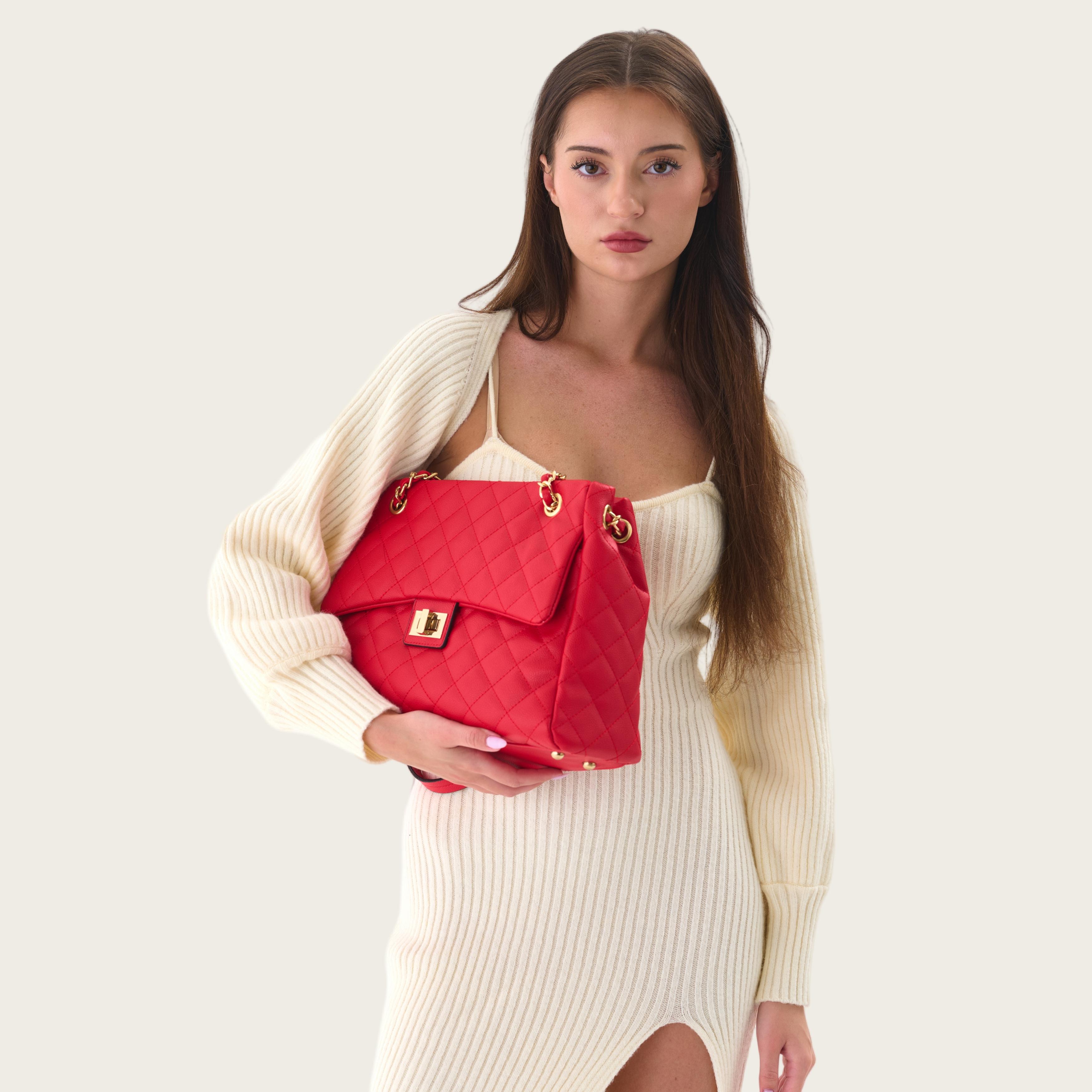 Shirley Women's Quilted Chain Tote Bag – Affordable Vegan Leather, Classic Flap Shoulder Bag for School and Work – Stylish Everyday Tote, Perfect Gift for Women in Multiple Colors