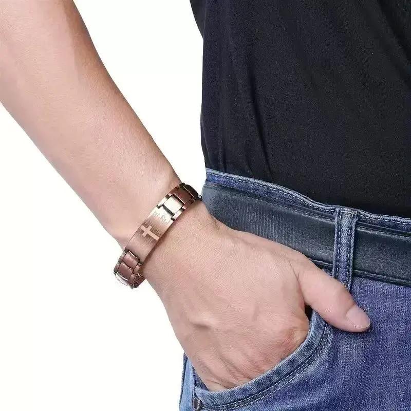 Copper Magnetic Bracelet for Men,Ultra Strength Cross Bracelet With Ring Include Adjustable Link, Jewelry Gift Wearable