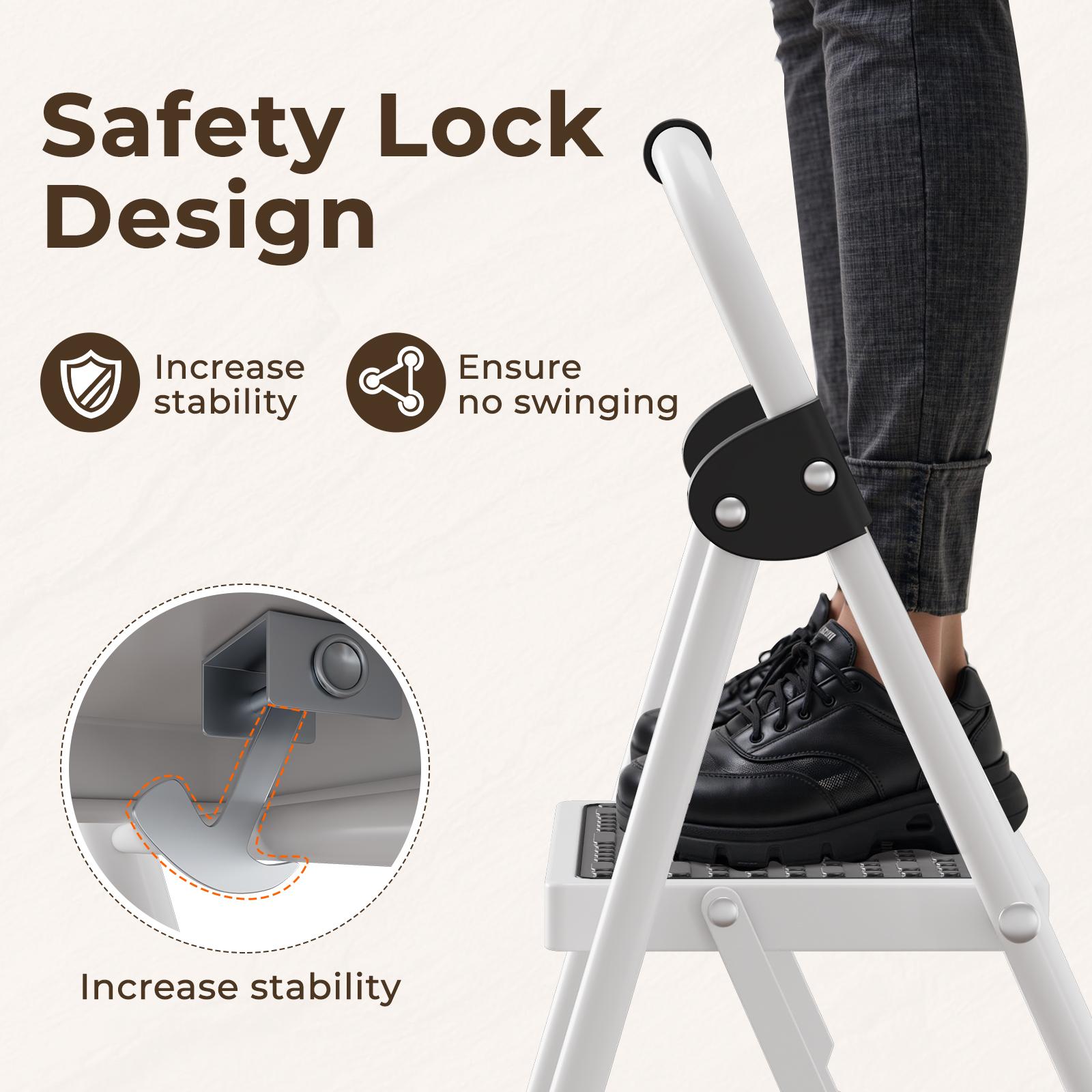 Flycity  2-step ladder, 2-step stool, adult folding step stool, with soft padded handle, wide anti-slip platform with ergonomic design. Adult portable step stool, multi-purpose for home, kitchen, office.