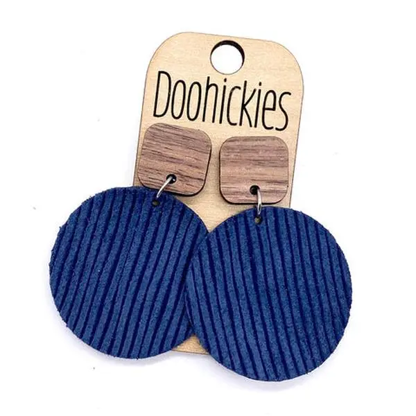 2" Walnut & Fall Leather Piggyback Earrings - Navy