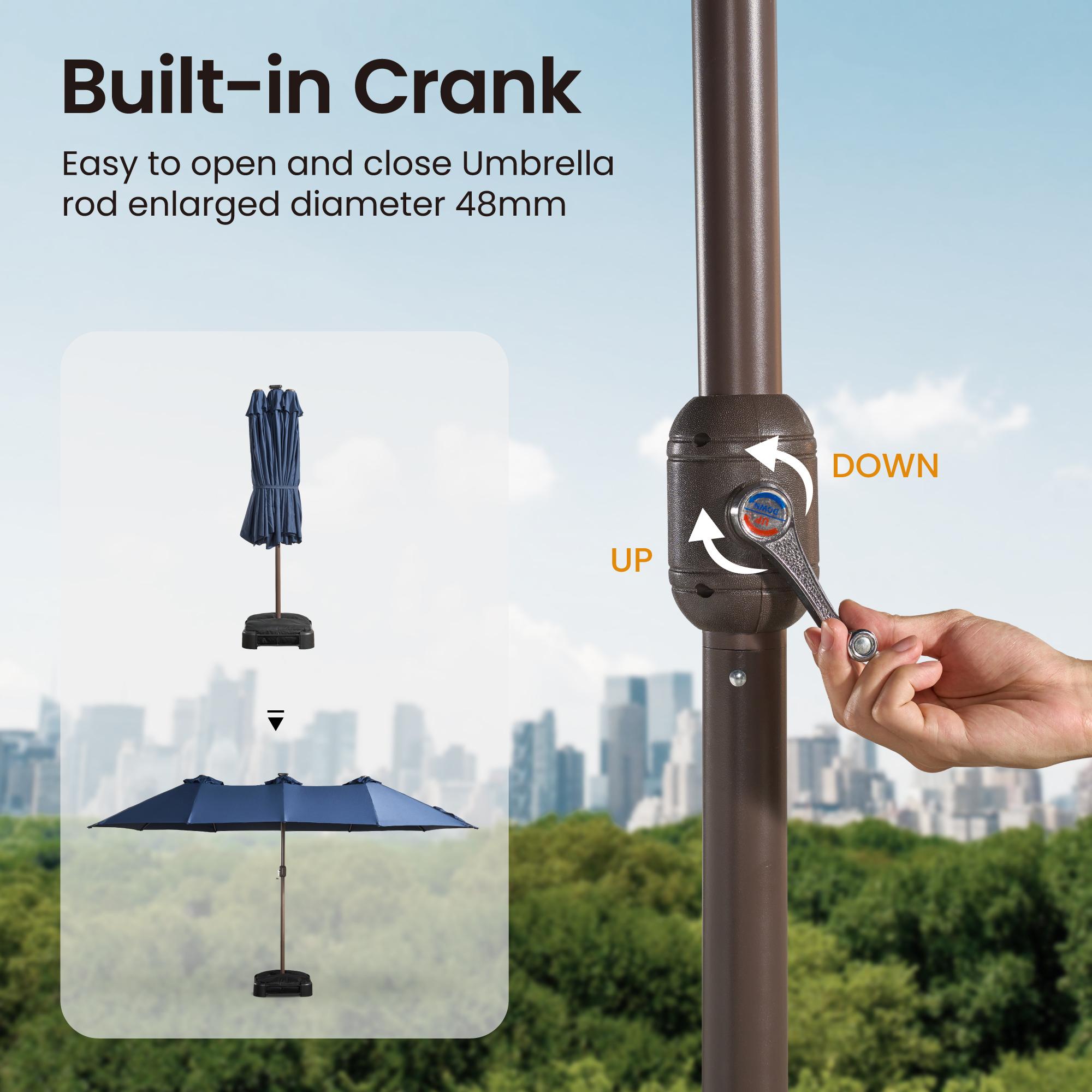 【Rainbow Lighted Umbrella & Table】Ovios 15ft Double-Sided Patio Umbrella with Solar Lights & Umbrella Hold Table, Outdoor Large Umbrellas with Crank Handle and 36 LED Lights, Rectangular Market Umbrella with Base Included for Deck Pool Shade