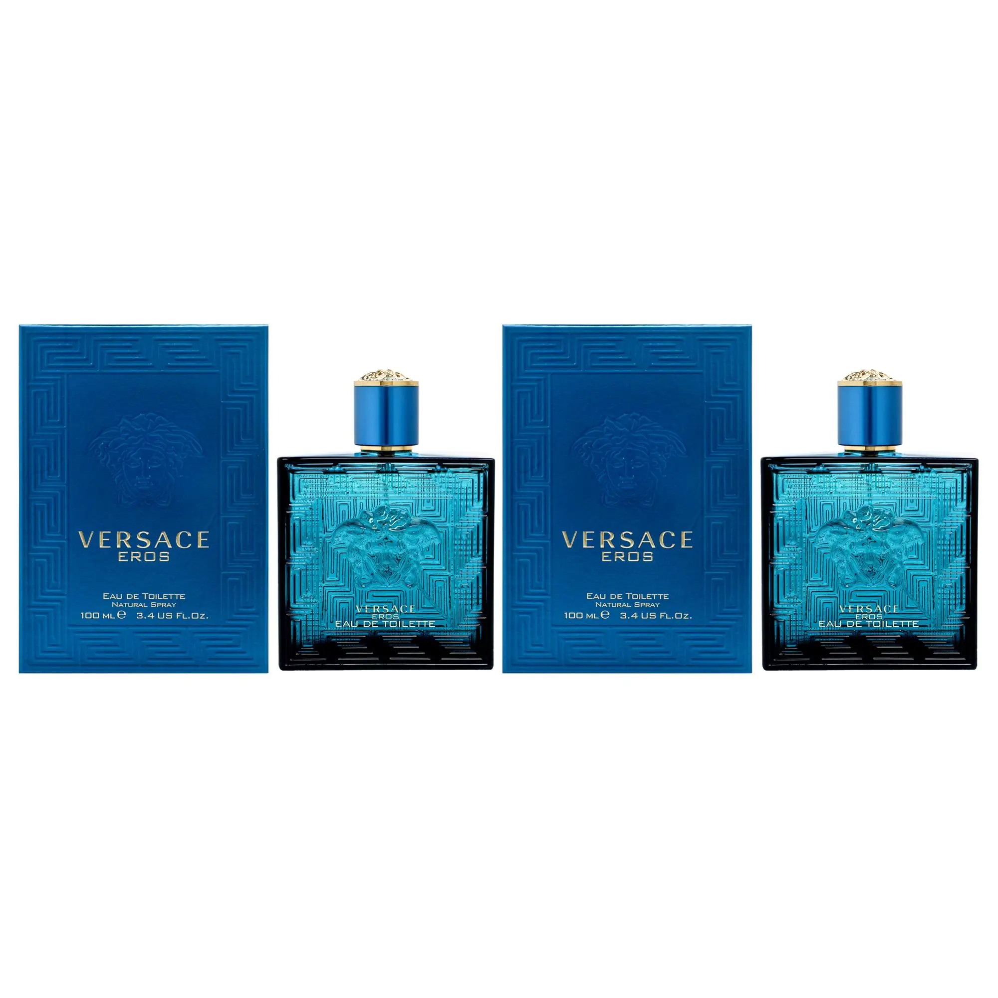 VERSACE Eros Men's Classic Long-Lasting Eau de Toilette Spray, 3.4 fl oz/100 ml, 2-Piece Fragrance Gift Set (set of 2)