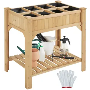 Yaheetech Raised Garden Bed with Grow Grid, Wood Elevated Garden Planter with Fabric Liner and Protective Gloves, 36.5'' H x 24.5'' W x 36'' L
