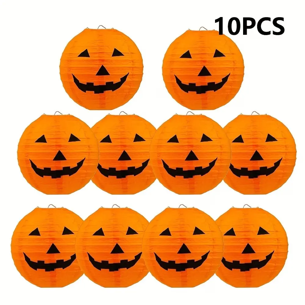 10 sets, Halloween pumpkin lanterns for courtyard decoration, low-cost horror setup, detachable scene setup, scary Thanksgiving scene paper lanterns