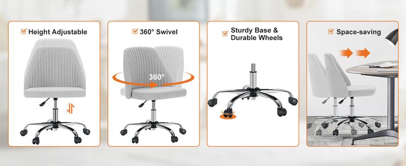 Furnest Furniture Indoor Furniture Armless Desk Chair with Wheels, Modern Design for Small Spaces, Adjustable Swivel Feature