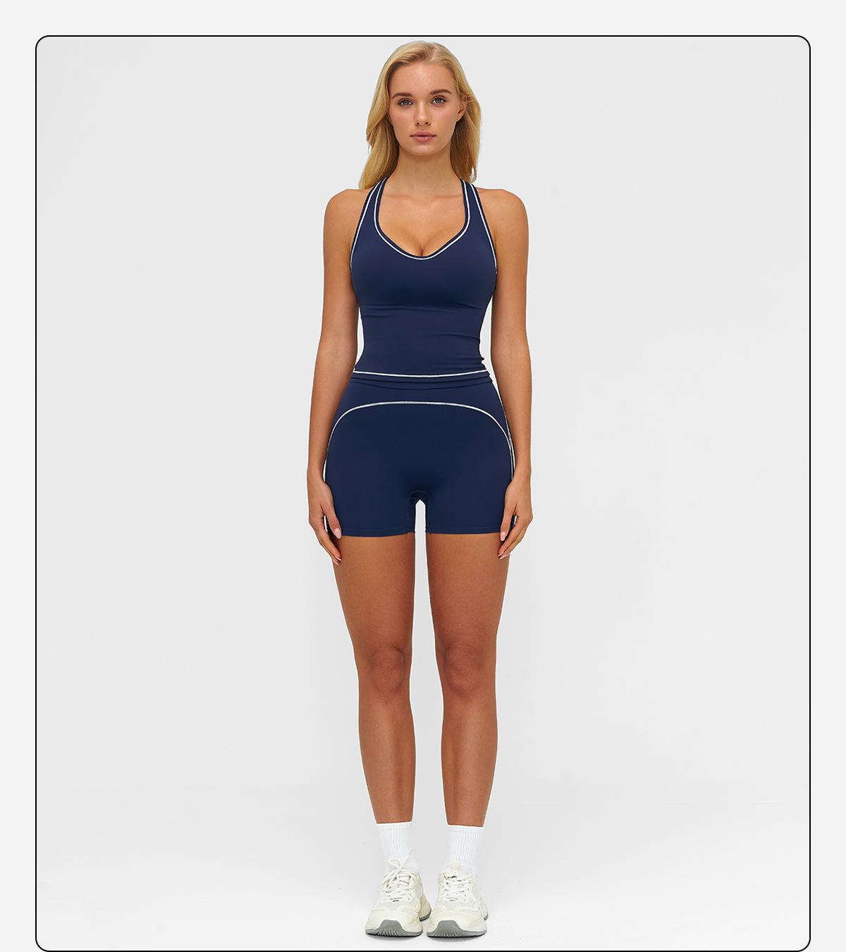 MFVIM Women's Solid Crop Sports Bra & High Waist Gym Shorts Tracksuit Set, High Stretch Casual Breathable Comfortable Quick Drying Spaghetti Strap Backless Sports Bra & Drawstring Waist Skinny Shorts for Yoga Gym Workout, Ladies Sportswear for All Seasons