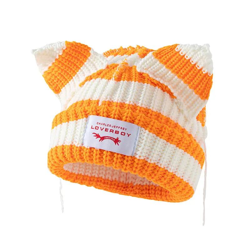 Cute Cat Ear Beanie Lazy Style Y2k Beanies, Winter Warm Crochet Hats For Women Girls Boys