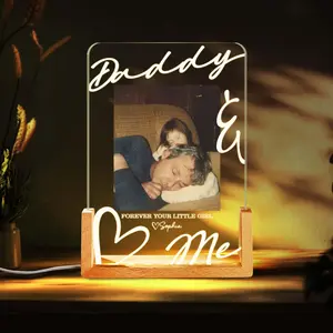 Personalized Photo Night Light for Dad, Custom Picture Dad Frame, Fathers Day Birthday Gift from Daughter Son, Dad Gift