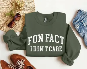 Fun Fact I Don't Care Funny Sweatshirt, Sarcastic College Sweatshirt, Women's Crew Neck, Crewneck