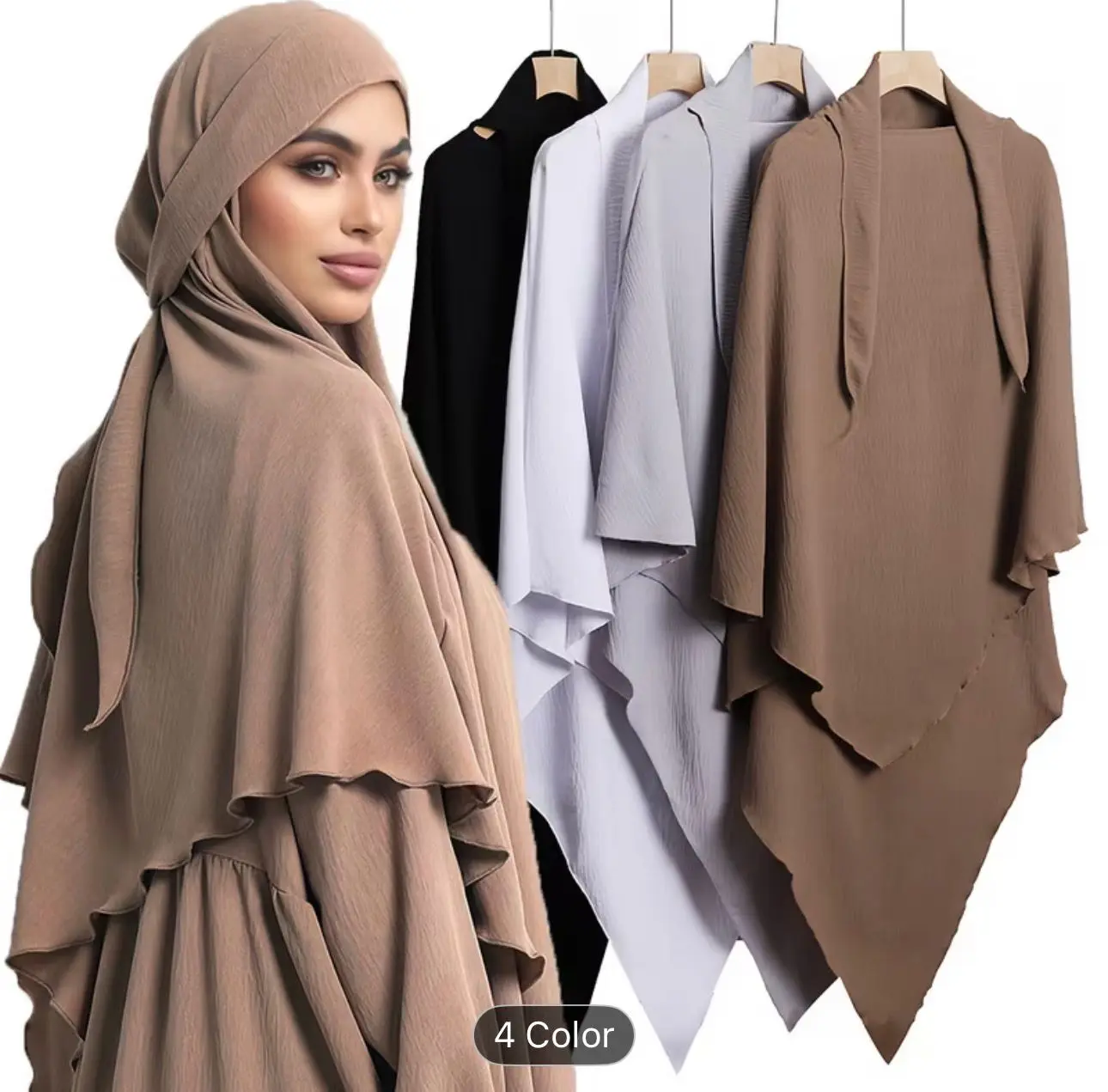 Women's Long Headscarf Hijabs with Ties for Abaya - 4 Color Options Khimar Muslim Modesty Chiffon Maxi