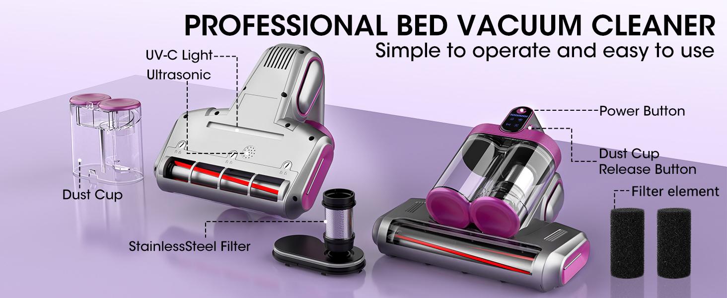 Bed Mattress Vacuum Cleaner Cordless 13Kpa Handheld Vacuum, Vacuum Cleaner with 253.7nm UV-C Light,HEPA Filter & Ultrasonic, Portable Vacuums for Bed Sofa Couch Crib Birthday Gifts for women men her