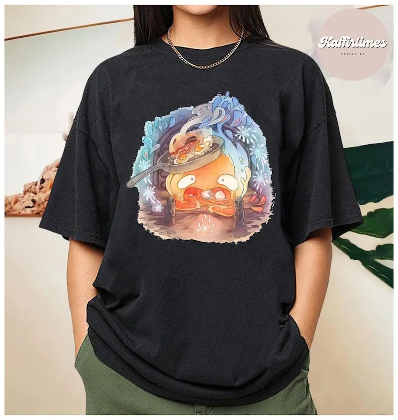 Calcifer T-Shirt, Howl's Moving Castle, Howl and Sophie T-Shirt, Ghibli Shirt, Hayao Miyazaki, Studio Ghibli Gift,Howl's Moving Castle Shirt