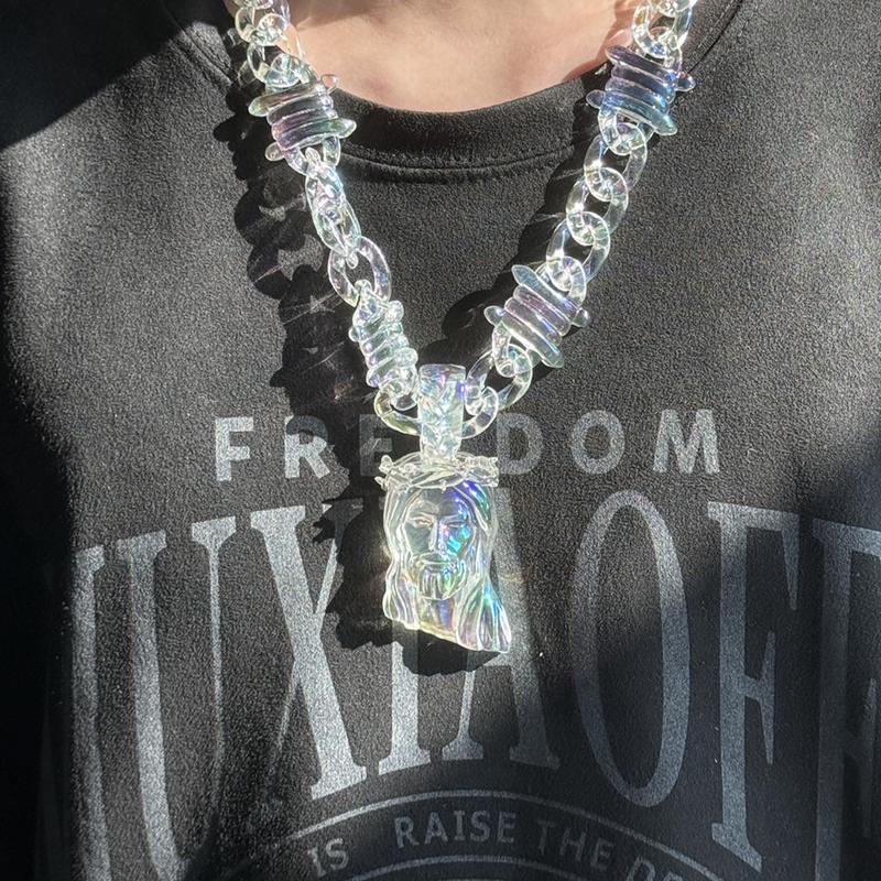 Jesus pendant necklace-Chunky Transparent Acrylic Jesus Pendant Necklace for Men Christian Gift-Hip-hop style, color plating process, TikTok trend-Christmas gifts-Thanksgiving home decor Luxurious Head--TikTokShopBlackFriday