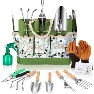 Gardening Tools Set , Heavy Duty Stainless Steel Garden Hand Tools with Floral Tote Bag, Rust-Proof Garden Tools for Gardening, Gardening Gifts for Women, Men and Plant Lover