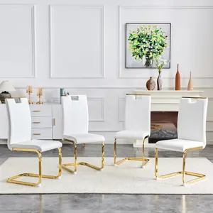 Modern Dining Chairs Set of 4 White PU Leather, Bow Design Kitchen Room Accent Chairs with Non-Slip Pads, Ergonomic Backrest, Easy Clean Contemporary Home Furniture, 15.7D x 20.5W x 39H