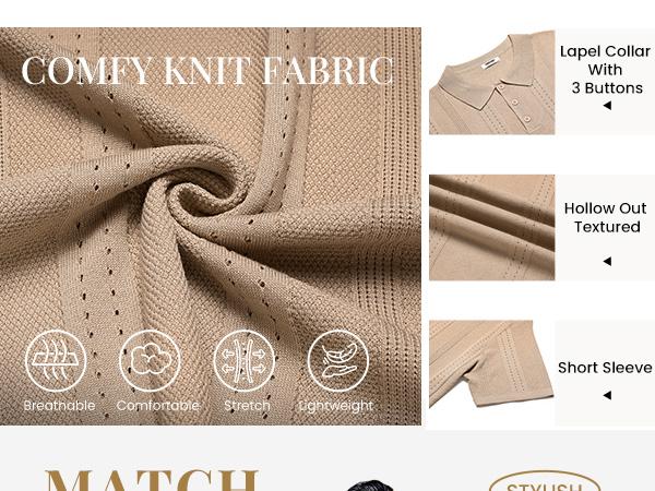 COOFANDY Mens Knit Polo Shirts Short Sleeve Collared Golf Shirt Hollow Out Textured T-Shirt Summer Fashion Tops