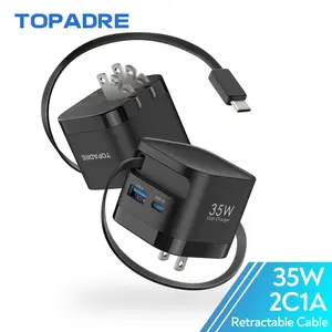 35W 4-in-1 GaN Charger with Retractable Cable & Foldable Plug，GaN Fast Charger for iPhone 17/16/15, Samsung Galaxy S25/S24, iPad, AirPods