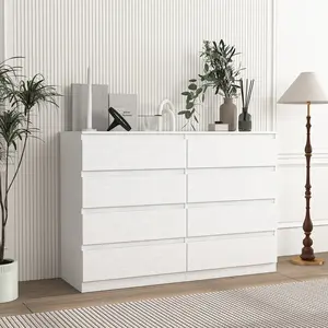 Modern 8 Drawer Dresser, Wide Chest of Drawers with Large Storage, Waterproof MDF & Anti‑Tip Kit, Minimalist Bedroom Closet Organizer for Clothes in Entryway