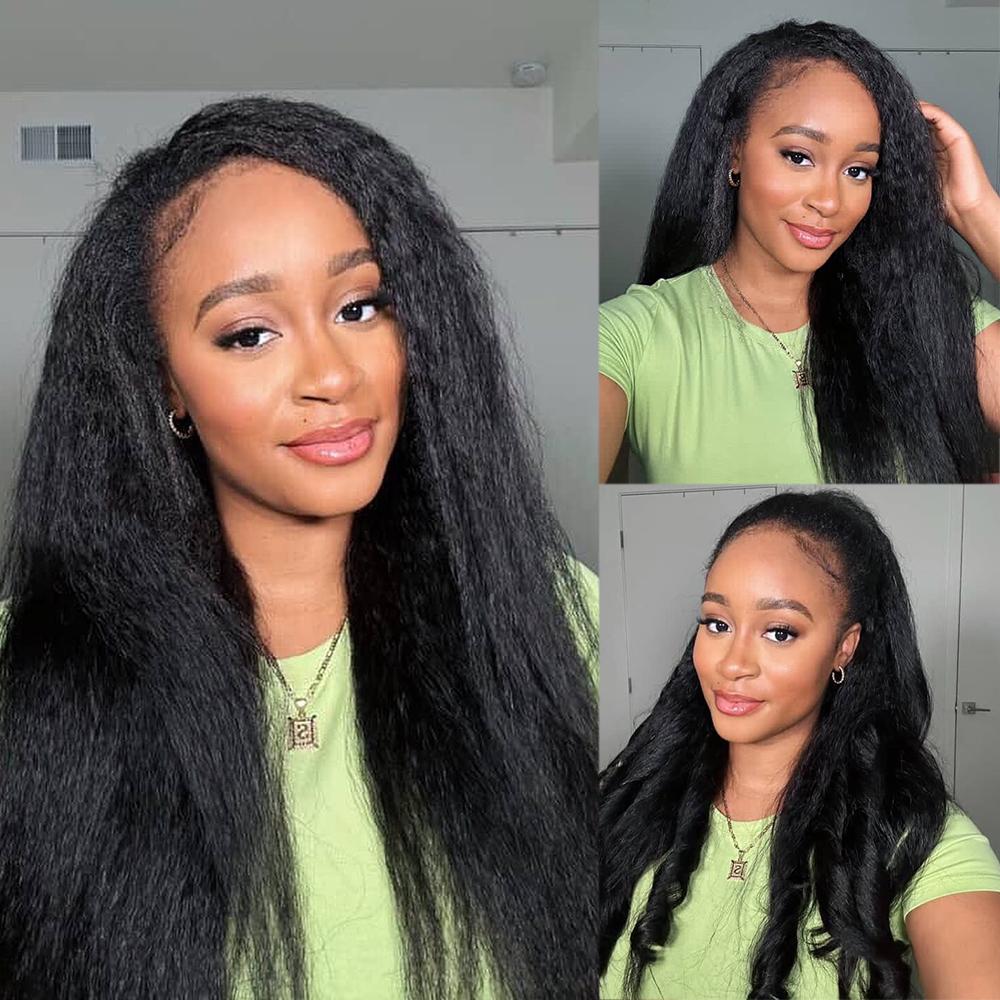 [3 In 1 Half Wig] Midulla Kinky Straight Half Wig with Drawstring Ready to Wear Gluless Wigs Human Hair Seamless Flip Over Wig Beginner Friendly 180% Density SpringStatements