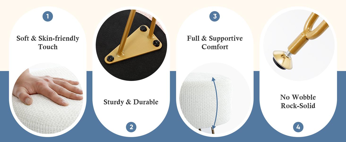 Velvet Vanity Stool - Round Ottoman Footrest Chair for Makeup Room, Bathroom, Bedroom, Living Room, Entryway & Offices