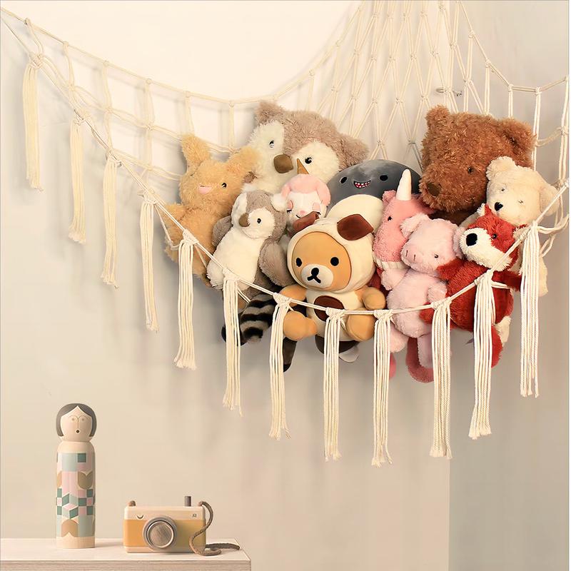 Stuffed Animal Storage Hammock Net Corner arge Toy Hammock Net for Stuffed Animals Room Decor - Cute Stuff Animal Organizer Plush Holder - Kids Baby Nursery Essentials Wall Bedroom Home Decor