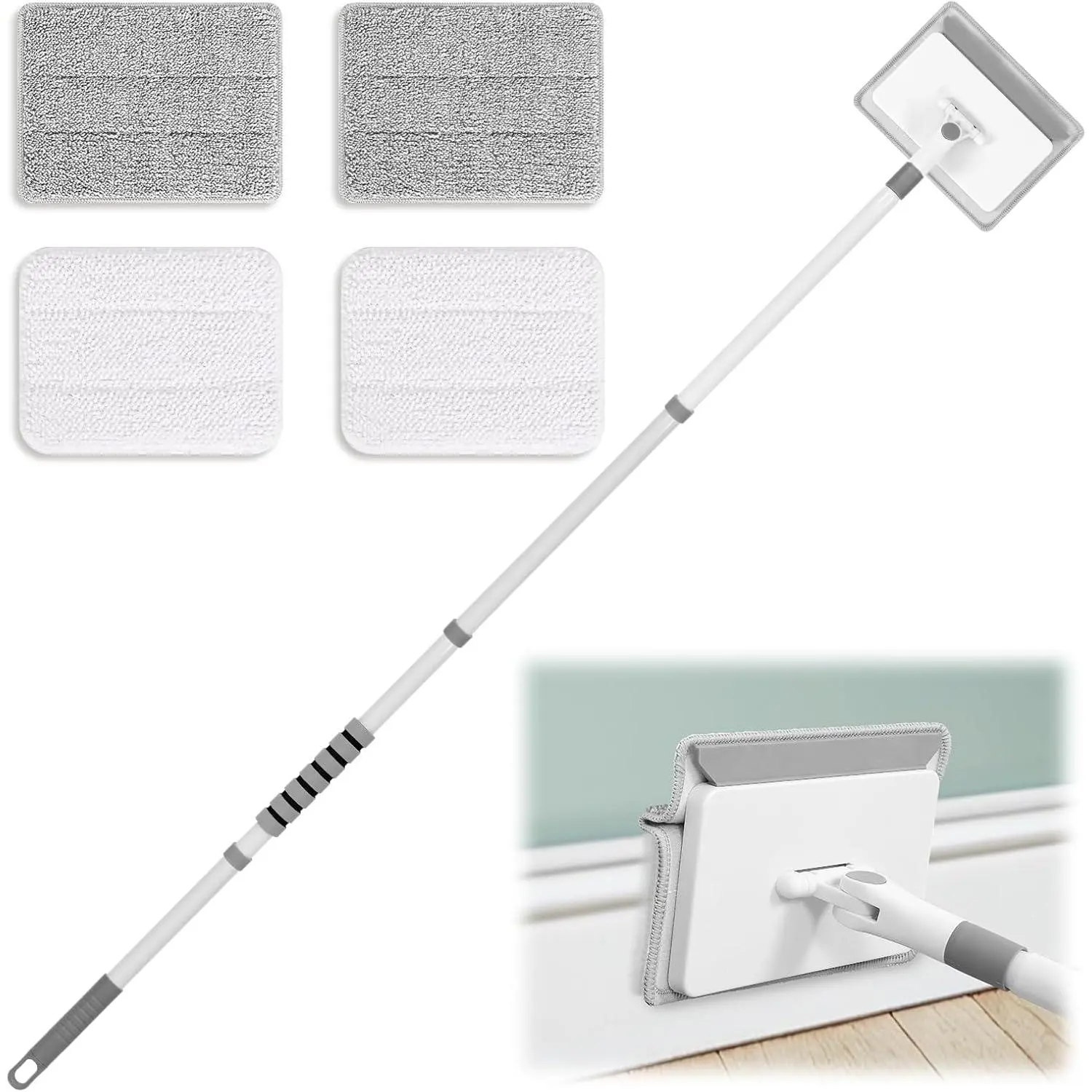 Baseboard Cleaner Tool with Handle, 55.9'' Baseboard Cleaner with Extendable Handle, Wall Cleaner for Baseboard, Wall, Ceiling, with 4  Cleaning Pads